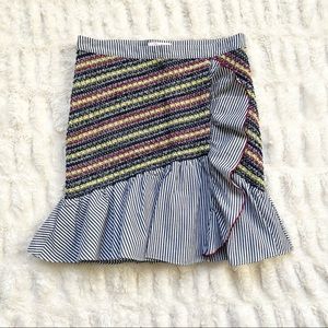 Parker Smocked Mink Skirt with Striped Ruffle Trim